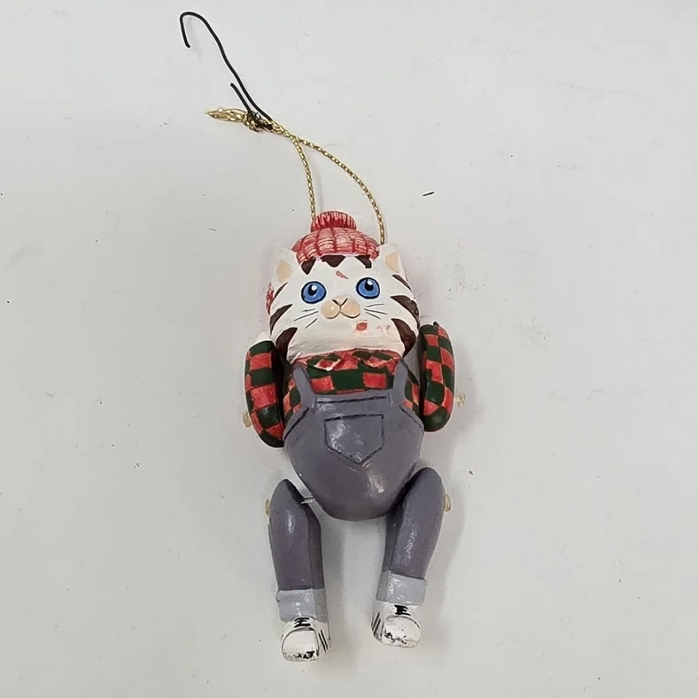 Vintage articulate cat Christmas ornament holiday décor‎